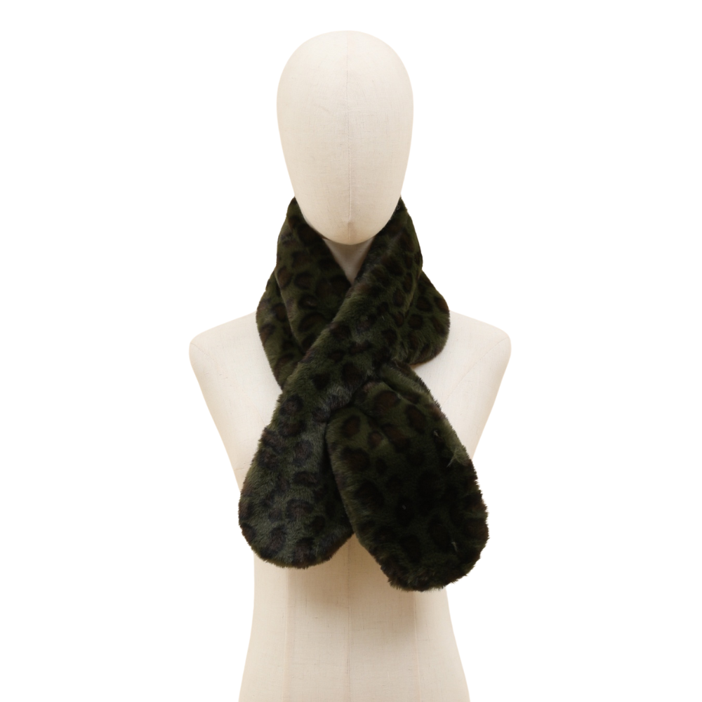 Faux Fur tørklæde - Leopard Kaki